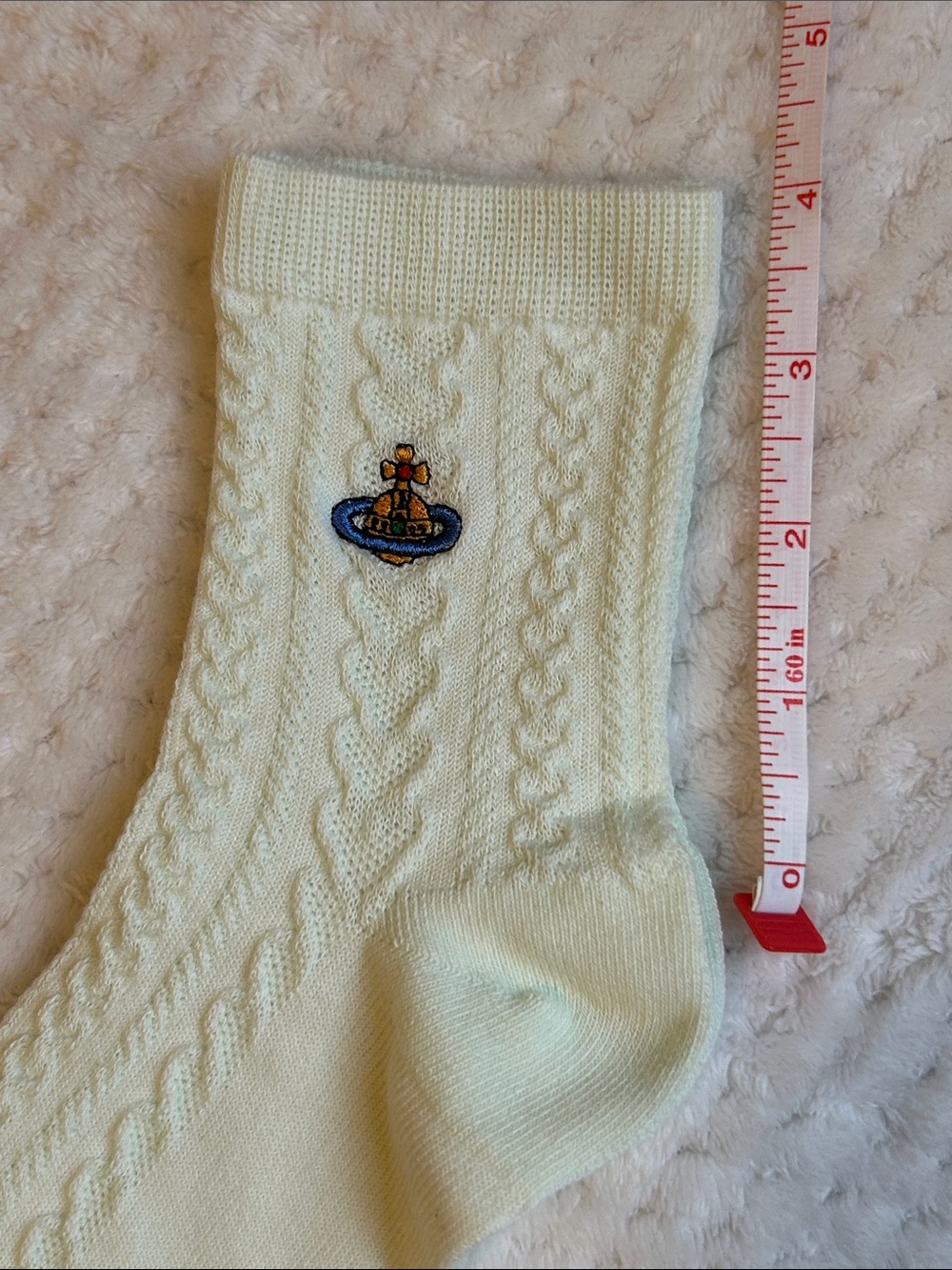 NWOT Vivienne Westwood Unisex Cable Knit Crew Socks With Orb Logo - Mint Green - Picture 5 of 7